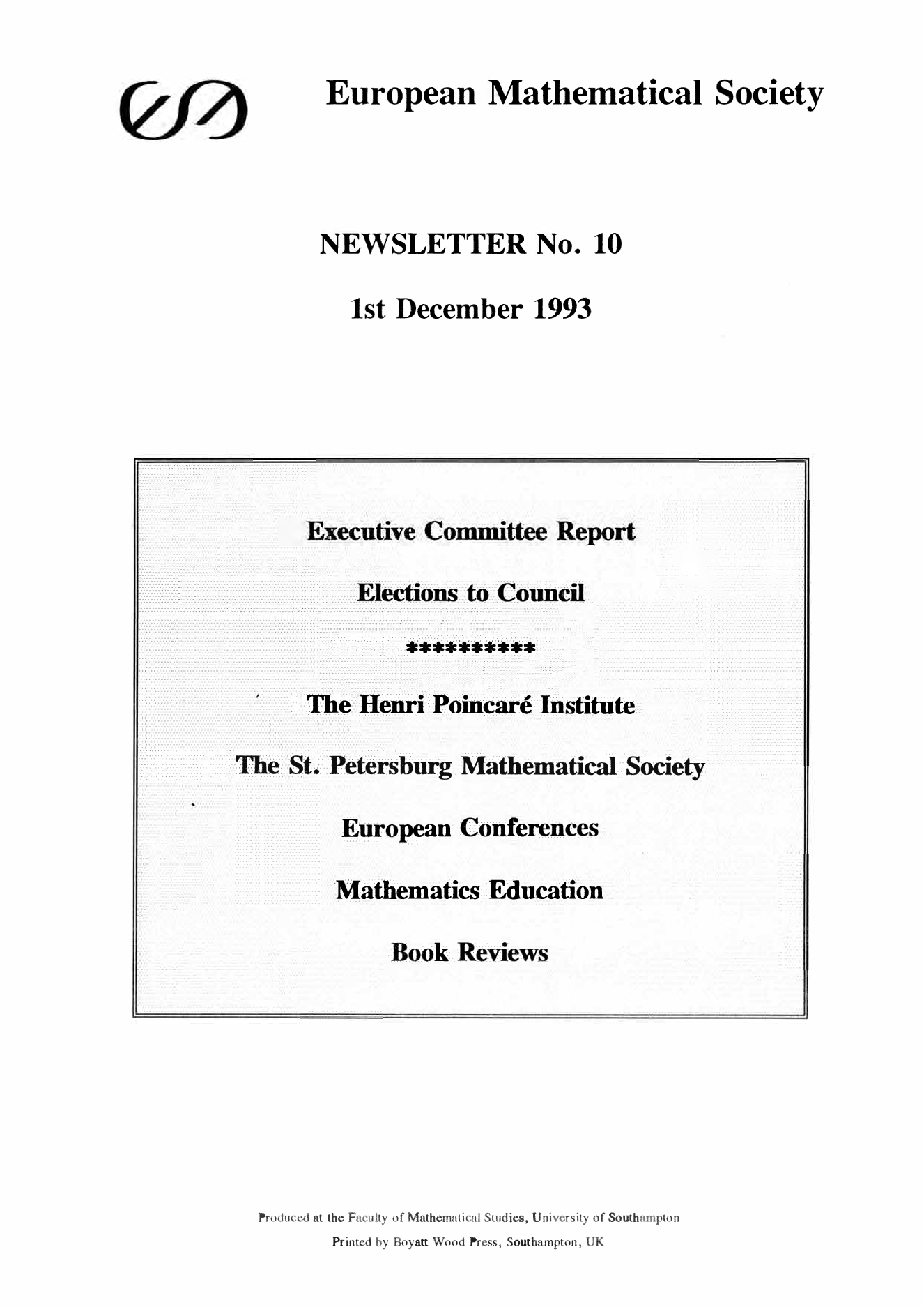 No. 10 (1993) European Mathematical Society Magazine EMS Press